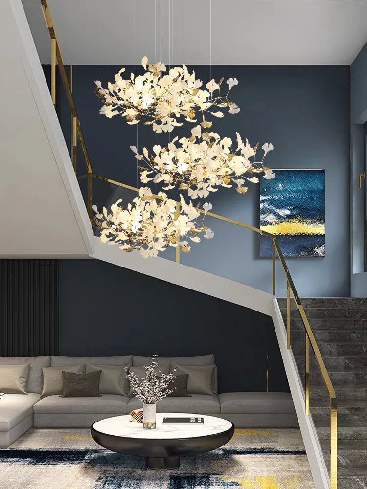 DecorBites™ Gold Branches Chandelier with Porcelain Leaves Pendant Light - Luxury Living room Decor
