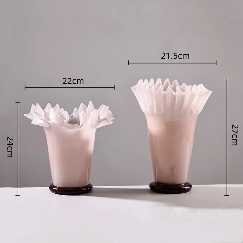 DecorBites™ Large Glass Vase with Lotus Leaf Edge for Home Decor