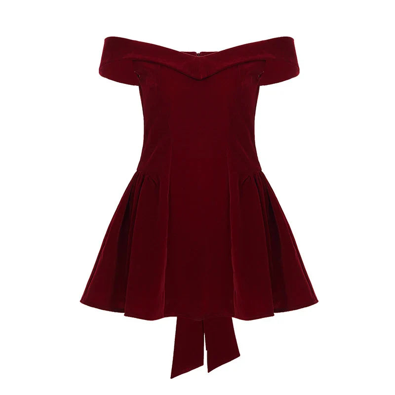BKLD Fashion Red Bowknot Mini Dress Straps Square Collar Sleeveless Backless Vintage Cute Ladies Slim Party Short A-line Dresses