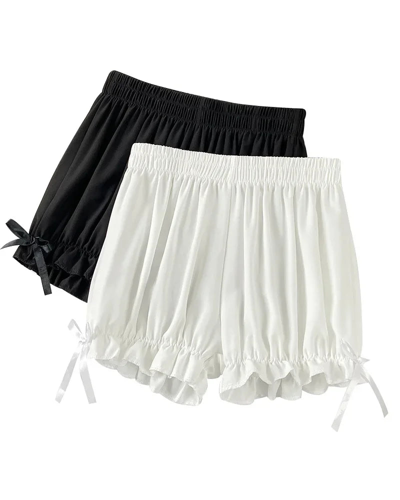 Women Lace Short Panties Imitation Silk Ruffle Bloomers Anti Exposure Safety Pants Lolita Satin Knickers Shorts Dress Pettipant