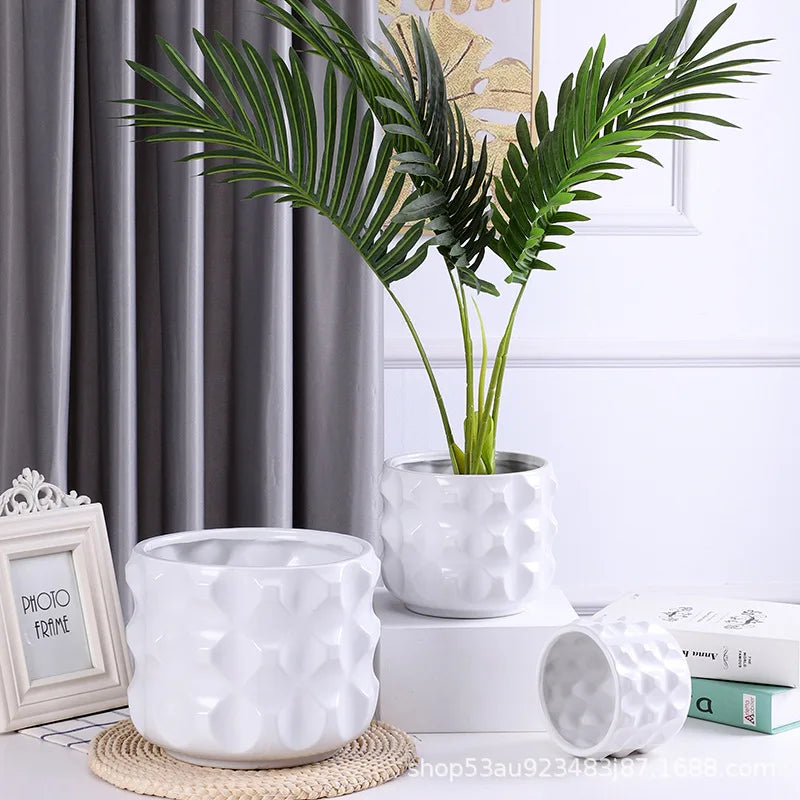 DecorBites™ Gold Ceramic Flower Pot Geometry Vase for Succulents and Floral Arrangements