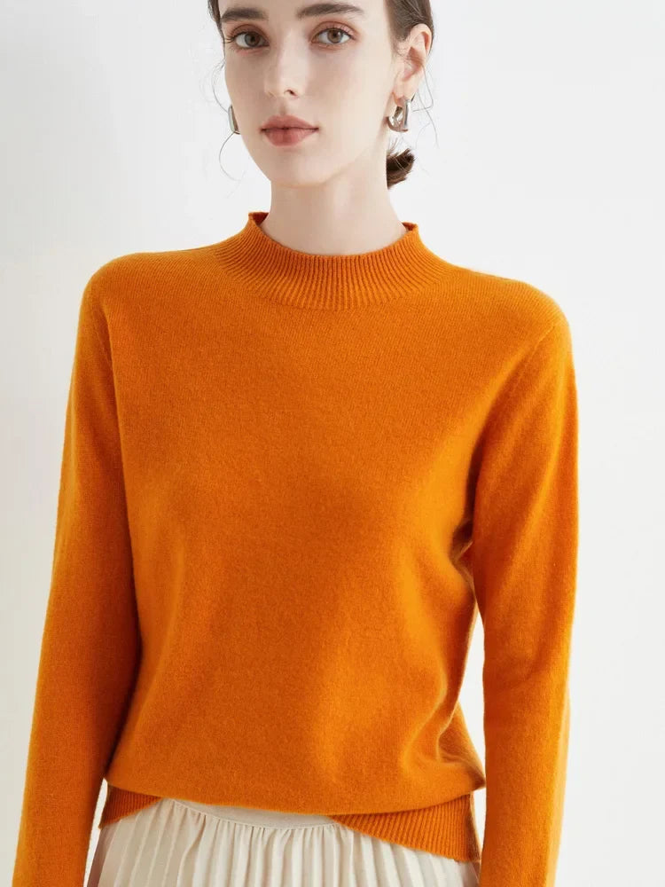 AOSSVIAO 2026 Autumn Winter Solid Mock-neck Pullover Women Sweater for Casual Knitwear Female Clothing Basic Soft Tops