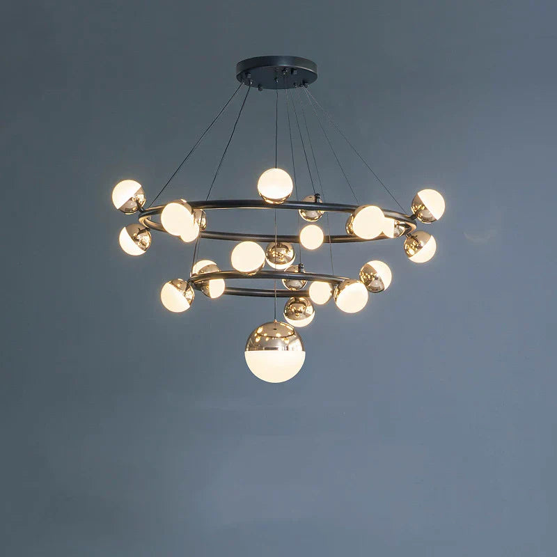 DecorBites™ Gold Balls LED Chandelier: Art Deco Round Lighting with Acrylic Balls for Home Décor