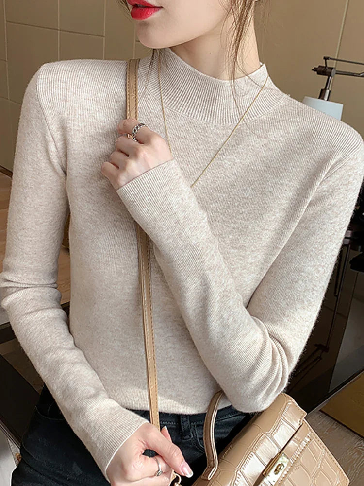 AOSSVIAO Turtleneck Sweater Women Fashion 2026 New Stretch Tops Women Knitted Pullovers Long Sleeve Bottoming Knitted Sweater