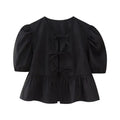 HH Fashion Solid Hollow Out Shirt Women Causal O Neck Short Sleeved Lace Up Tops Chic Female Casual Blouse Streetwear 2024