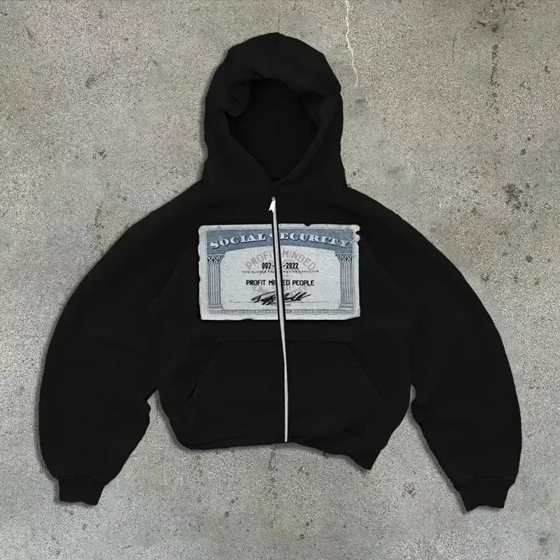 American Y2K New Hip Hop Trend Zipper Hoodie Women Street Casual Loose Joker Vintage Sweatshirt Unisex Fleece Padded Warm Hoodie