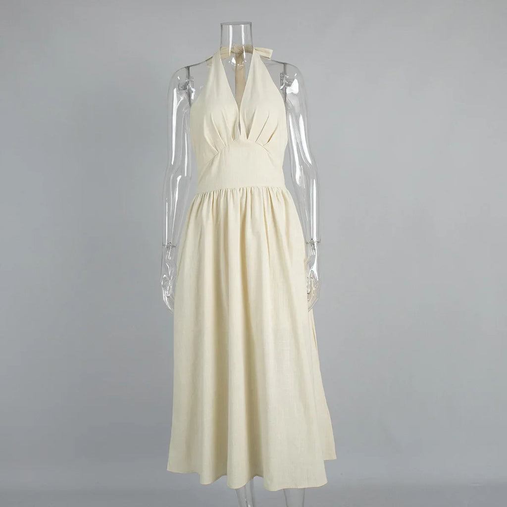 2025 New Women Summer Cotton Long Dress Sleeveless Sexy V-Neck Boho Maxi Dress Loose Style Long Dress Vestidos Clothes