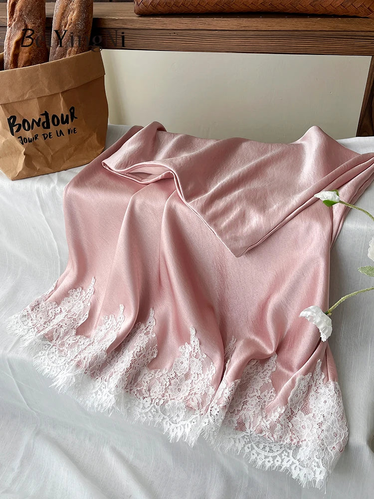 Beiyingni French Elegant Satin Mermaid Skirt Women Spring Summer Lace Patchwork Pack Hip Long A-line Skirts Office Ladies Faldas