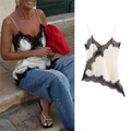 KONDALA Sexy Chic Black Lace Cami Tops Women V Neck Patchwork Sleeveless Y2K Girl Top Fashion 2025 Summer Fall Holiday Beach Top