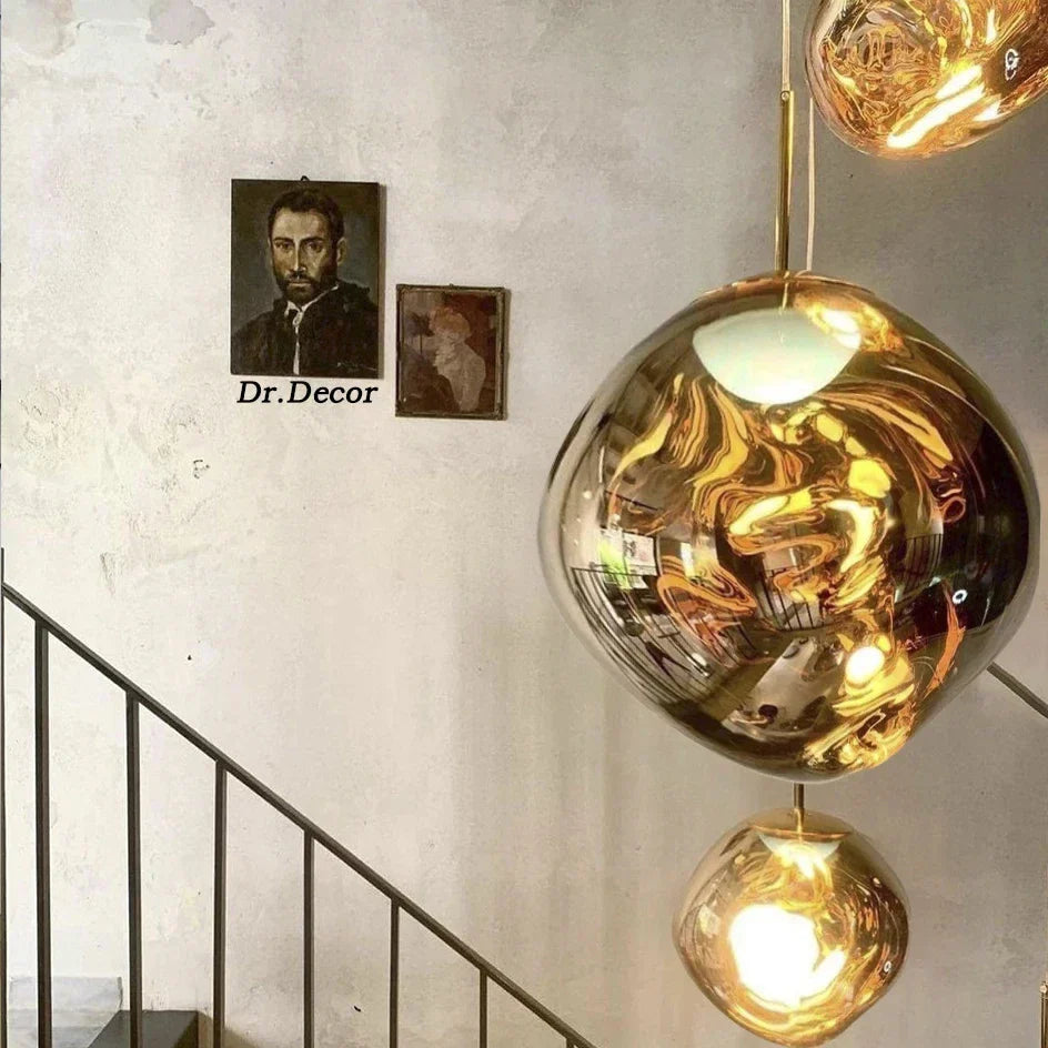 Golden glass lava led pendant light living room chandelier