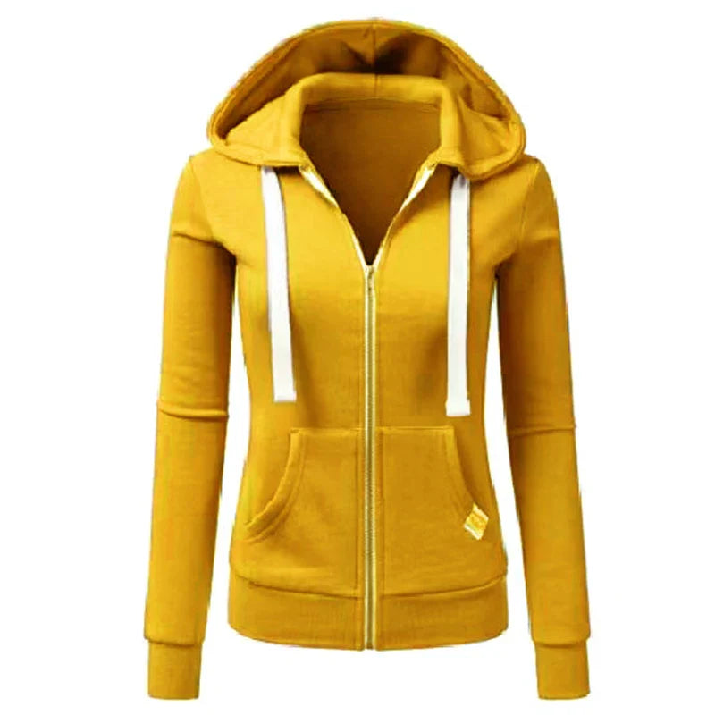 Autumn/Winter New Women'sPersonalized Fashion Sports Hoodie Long Sleeve Drawstring Pocket Zipper Coat Woolen Sweater Top CYXX386