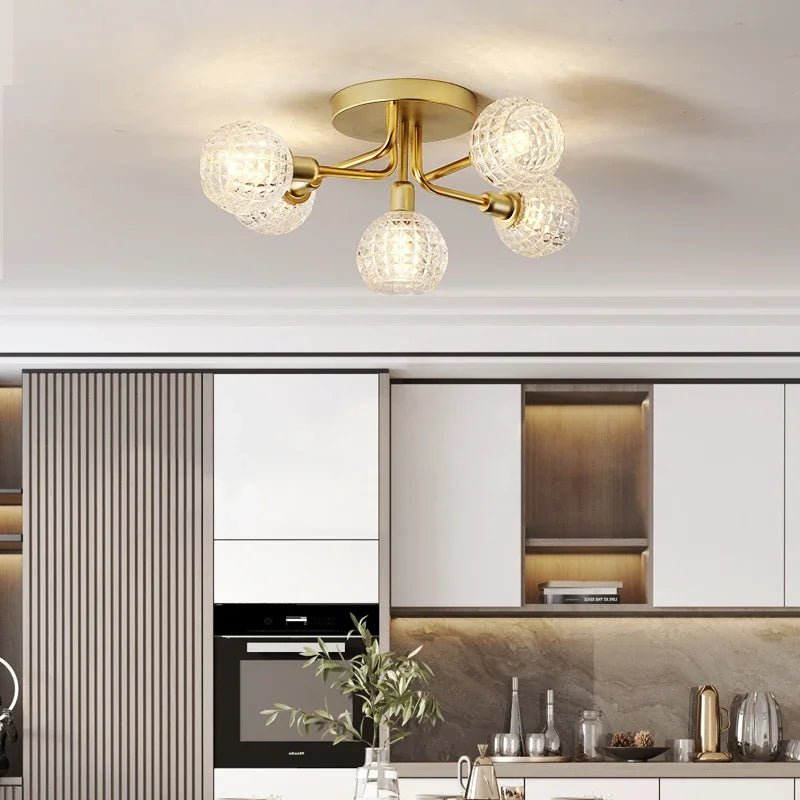 DecorBites™ Gold Glass Ceiling Lamp. Modern Round Corrugated Design for Bedroom, Living Room, Cloakroom.