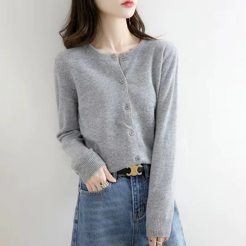 AOSSVIAO 2026 Women Cardigans Sweater O-neck Autumn Winter Knitted Cashmere Cardigans Solid Single Breasted Womens Sweaters