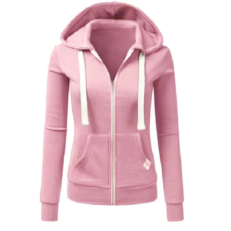 Autumn/Winter New Women'sPersonalized Fashion Sports Hoodie Long Sleeve Drawstring Pocket Zipper Coat Woolen Sweater Top CYXX386