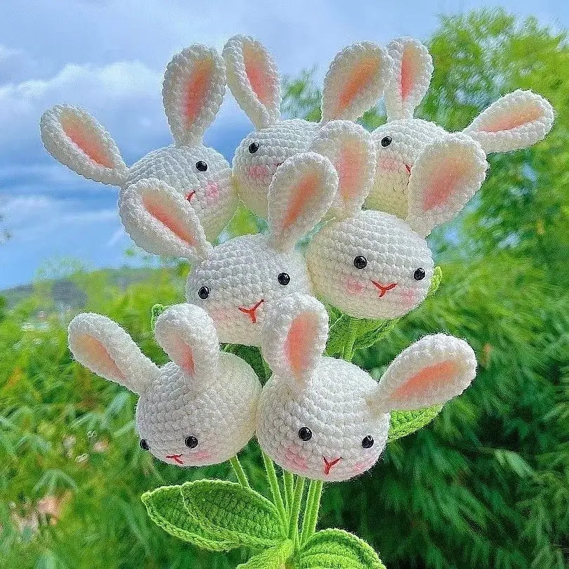 DecorBites™ Knitted Sunflower & Rabbit Bouquet: Handmade Crochet DIY Home Decor & Gift