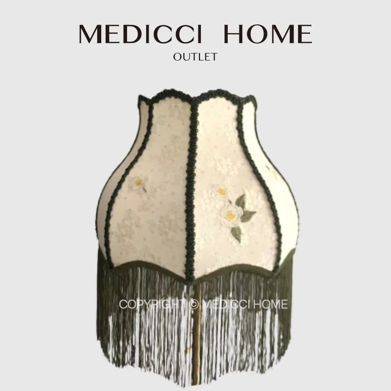 DecorBites™ Japanese Camellia Flower Jacquard Bell Lamp Shade with Tassels