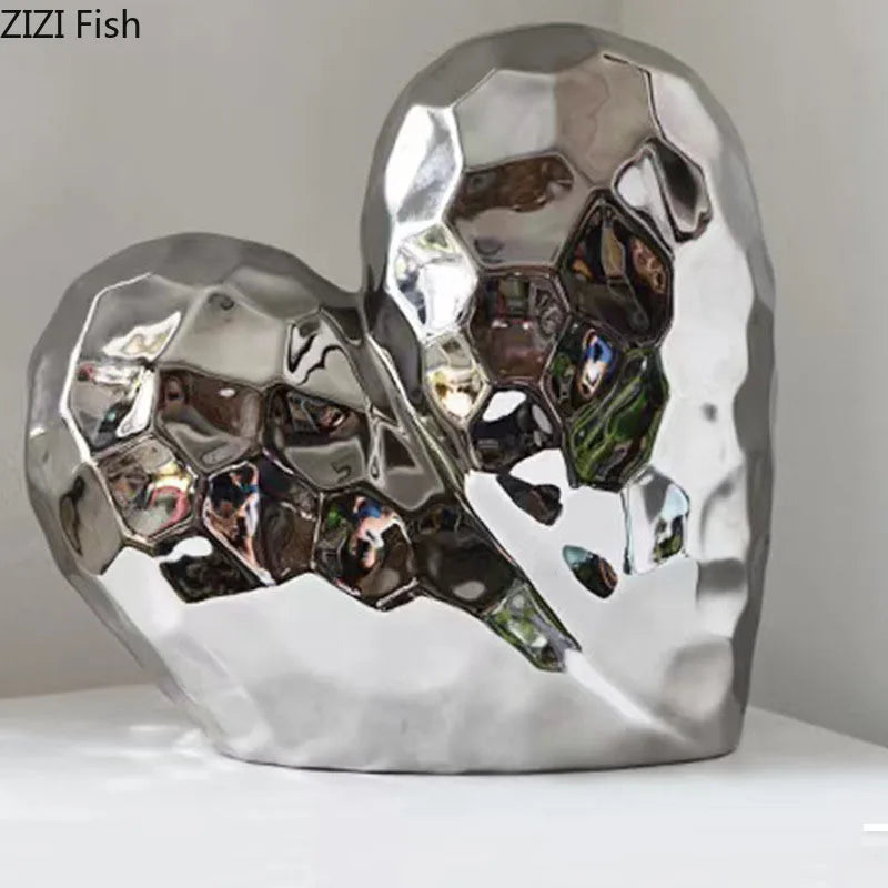 DecorBites™ Gold Heart Ceramic Statue Ornament - Irregular Heart Sculpture Decor Figurine