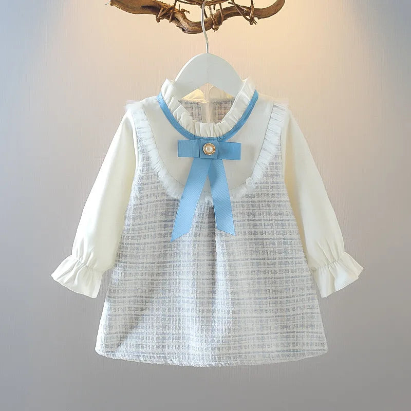 Baby Girl Dresses Spring/Fall Bow-Tie Plaid Long-Sleeve Girls' Dress Adorable Princess Baby Dress Baby Girl Clothes