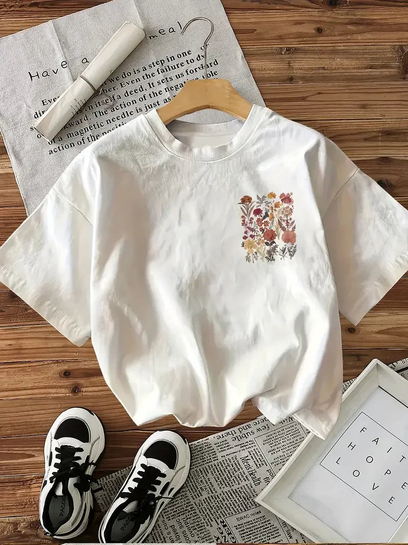 Flower 100% Cotton Y2k T-Shirt Female Funny T Shirts Egirl Korean Fashion Graphic Tees Tops Women Clothing Natureinspired Design