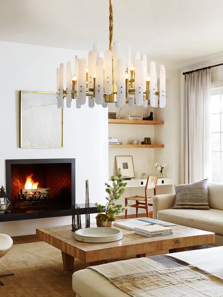 DecorBites™ Gold Chrome LED Alabaster Chandelier for Dinning Room