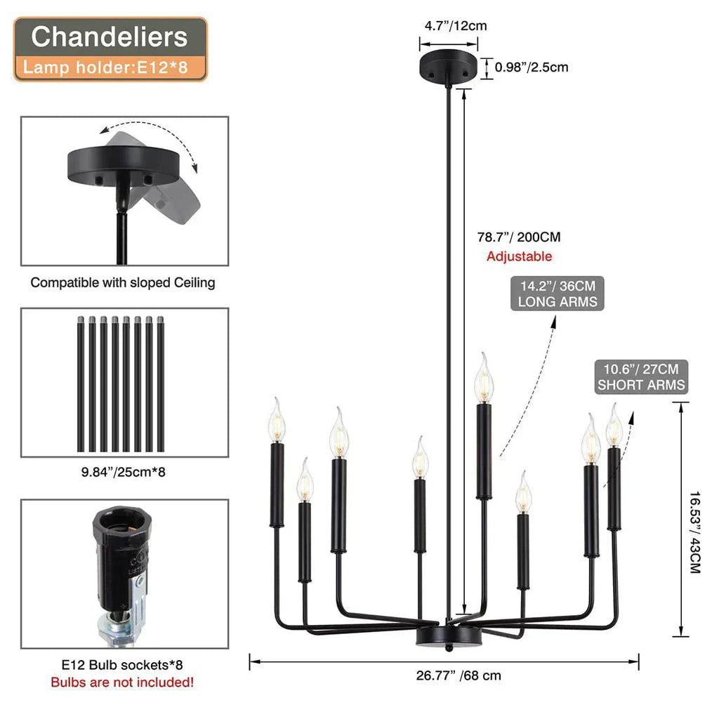 DecorBites™ Industrial Retro Chandelier Lighting for Kitchen Dining Room with 8 Heads