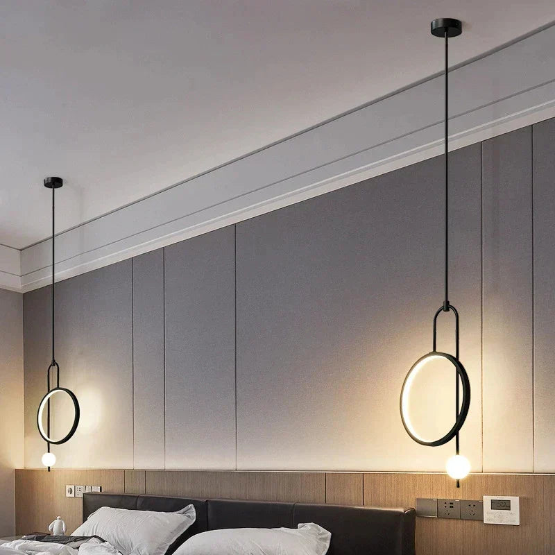 DecorBites™ Gold Black Ring Glass Ball LED Pendant Chandelier