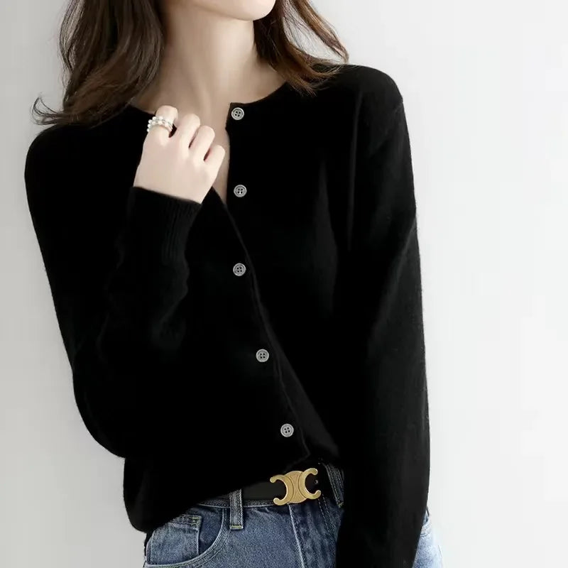 AOSSVIAO 2026 Women Cardigans Sweater O-neck Autumn Winter Knitted Cashmere Cardigans Solid Single Breasted Womens Sweaters