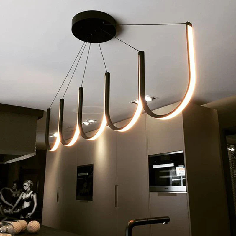 DecorBites™ LED Chandelier: Black Gold Aluminium Hanging Light, Parlor Dining Room Bedroom Lamp