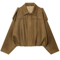 HXAO Suede Cropped Jacket Women's Bomber Jacket Oversized Batwing Sleeves Outerwears Lady Casual Loose Coat Street Style Jackets