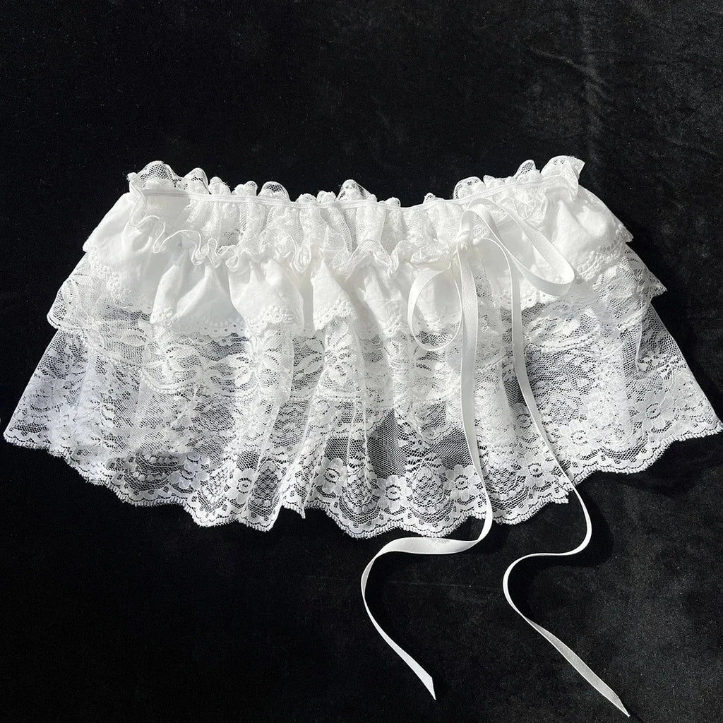 Women Y2K Korean Lace Mini Layered Skirt Streetwear Lace Up Ruffles Harajuku High Waist Pleated Ladies Jupe Skirts Clothes