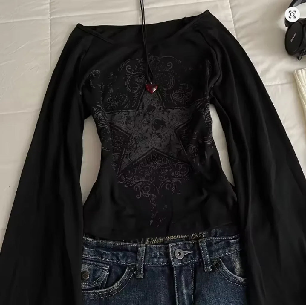 Women's Hip hop 90s Vintage Punk T-Shirt autumn Streetwear Sexy Short Sleeve Gothic Slim Crop Top Hotgirl Casual Femme Tee y2k