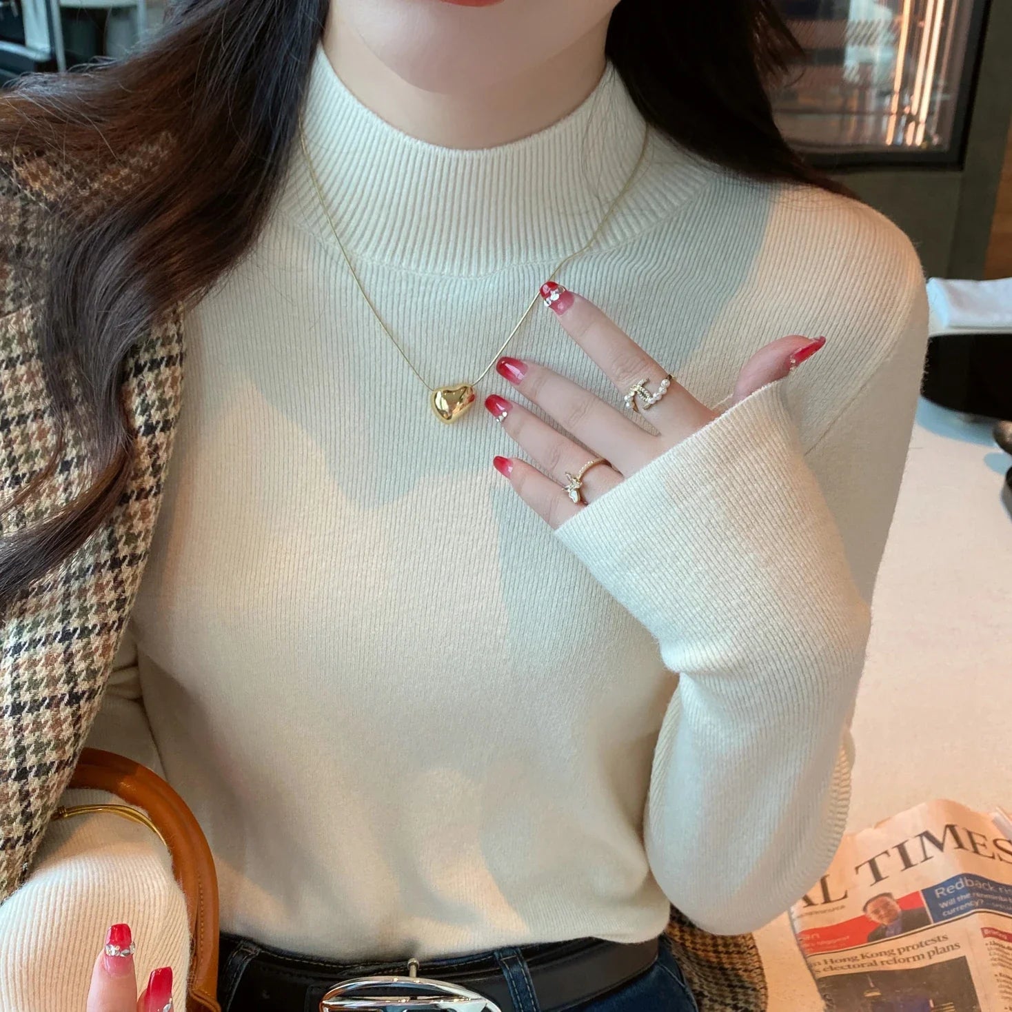 AOSSVIAO Turtleneck Sweater Women Fashion 2026 New Stretch Tops Women Knitted Pullovers Long Sleeve Bottoming Knitted Sweater