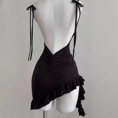 2026 Sexy Sleelveless Backless Mini Dress Women Summer Europe America Lace Up Bodycon Dresses High Street Party Club Black Dress