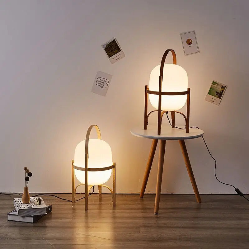 DecorBites™ Japanese Style Glass Table Lamp with Wood/Metal Frame