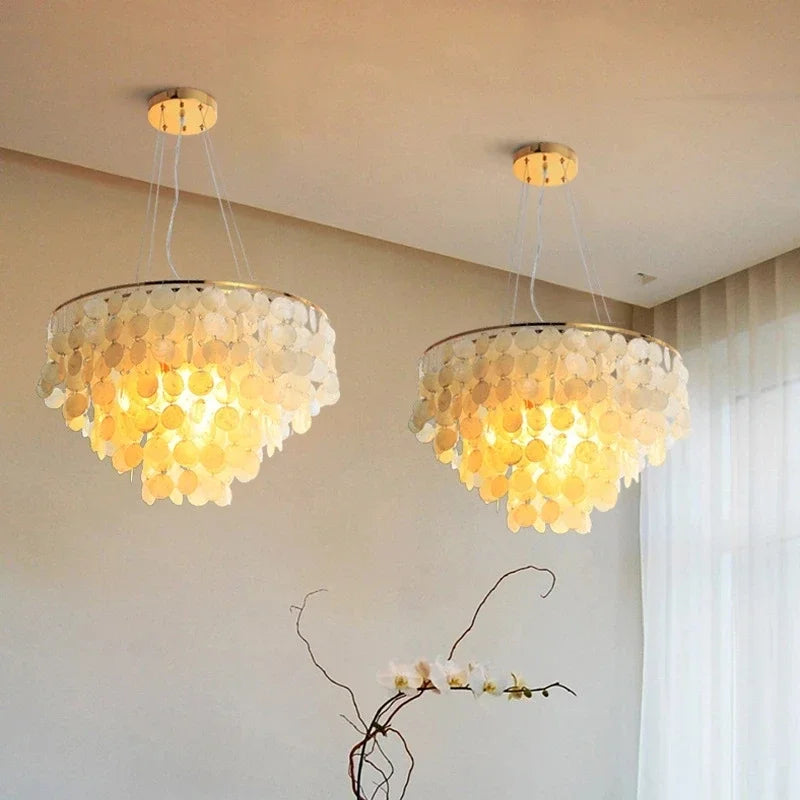 DecorBites™ Gold Chrome Metal Shell Chandelier for Restaurant Living Room Hotel Hall