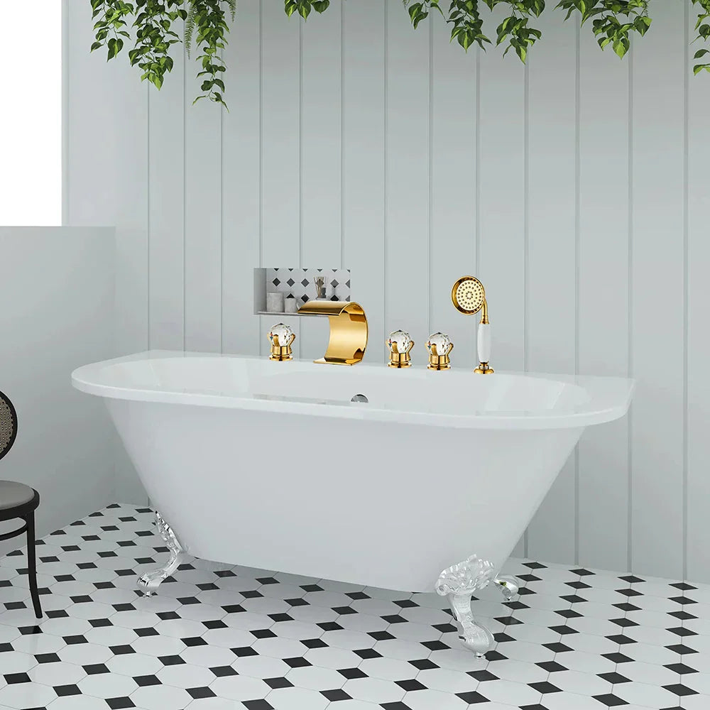 DecorBites™ Gold Crystal Brass Bathtub Faucet Set with Hand shower Head