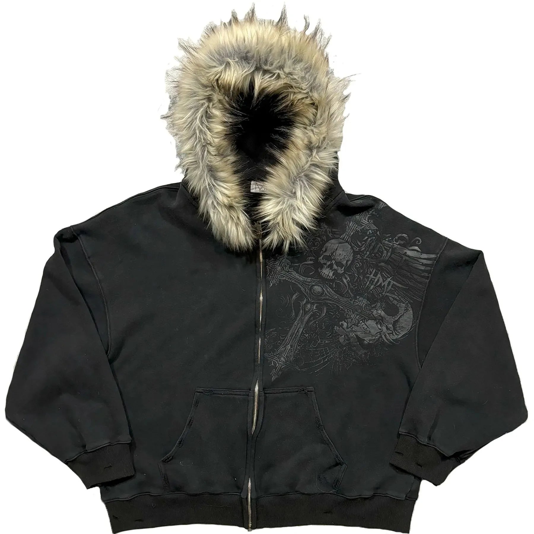 Autumn/Winter Y2k Women Aesthetic Harajuku Faux Fur Collar Hoodies Clothes Graphic Hip Hop Punk Gothic Zip Up Hoodies 2025 new