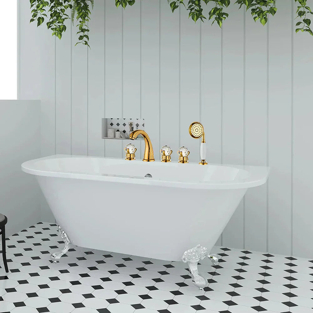 DecorBites™ Gold Crystal Brass Bathtub Faucet Set with Hand shower Head