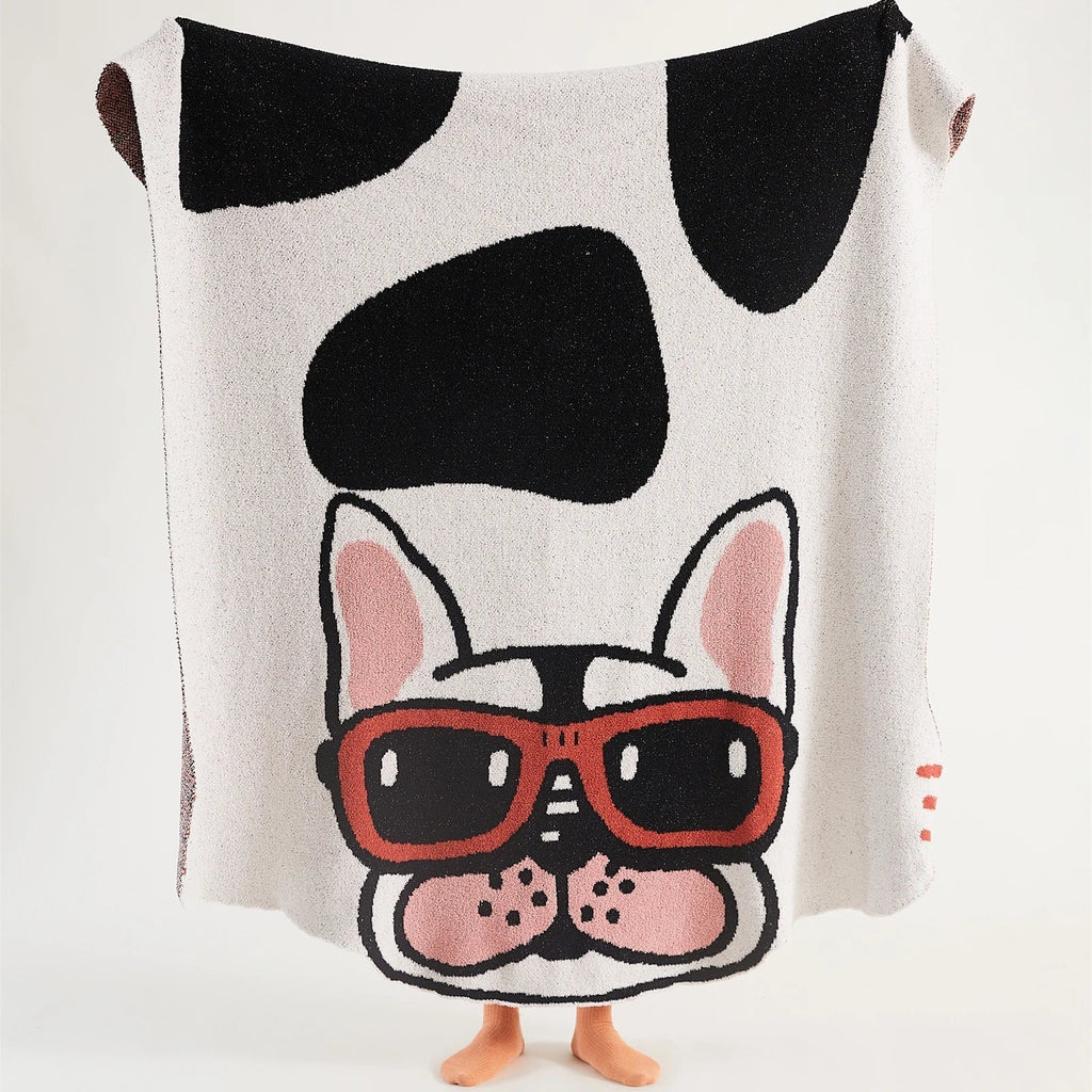 DecorBites™ Kawaii Bulldog Knitted Blanket - Cozy Dog Design Throw Blanket