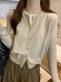 Solid Color Knitted for Women Cardigan Korean Single Breasted Long Sleeve Jumper Woman Round Neck All Match Cardigans Outwear