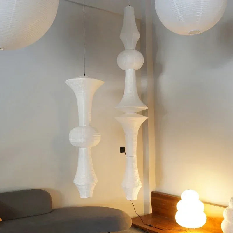 DecorBites™ Japanese Cotton Paper Pendant Lamp Wabi Sabi Chandelier with E27 Bulb