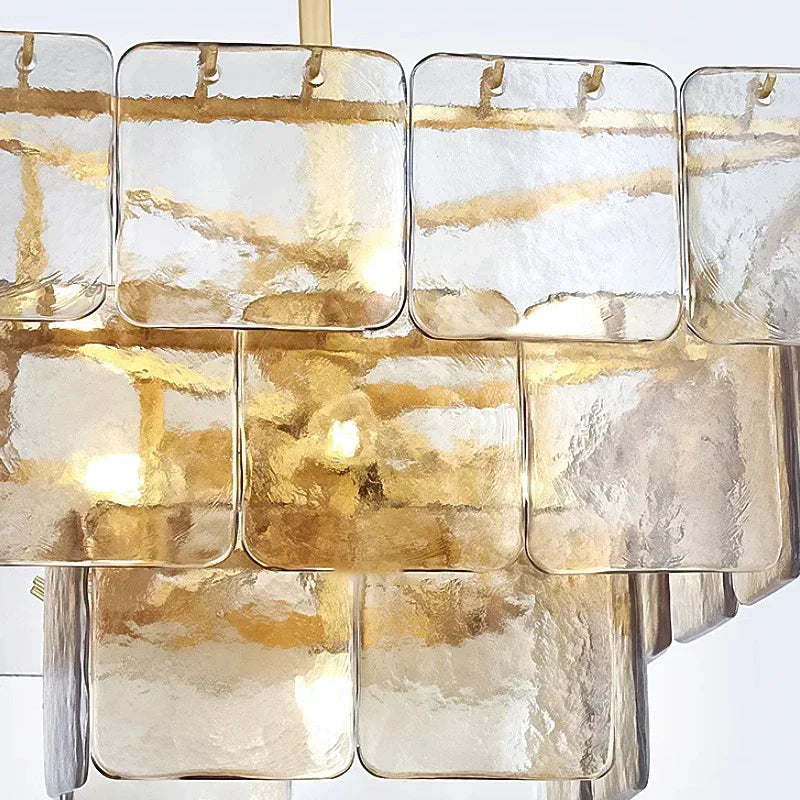 DecorBites™ Gold Glass Chandelier Luxe Living Room Lighting Fixture Luxurious Hanging Lamp