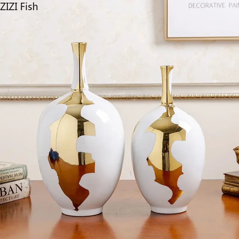 DecorBites™ Gold Ceramic Vase | Modern Design | Desk Decor | Shiny Porcelain | Floral Vases