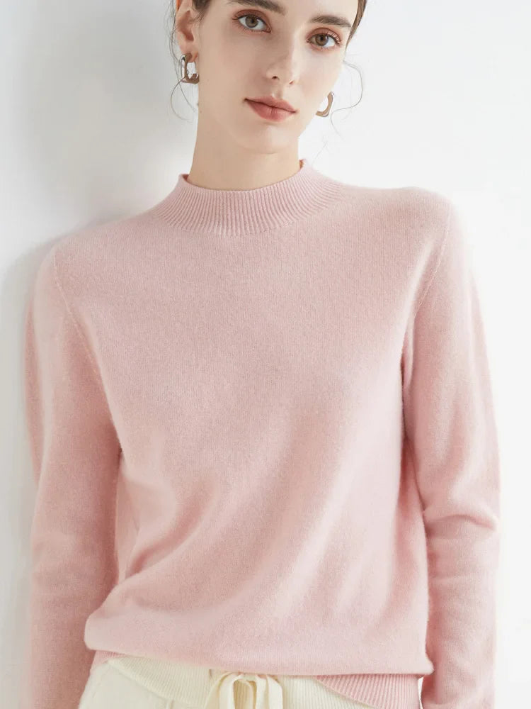 AOSSVIAO 2026 Autumn Winter Solid Mock-neck Pullover Sweater For Women Casual Knitwear Female Clothing Basic Soft Tops