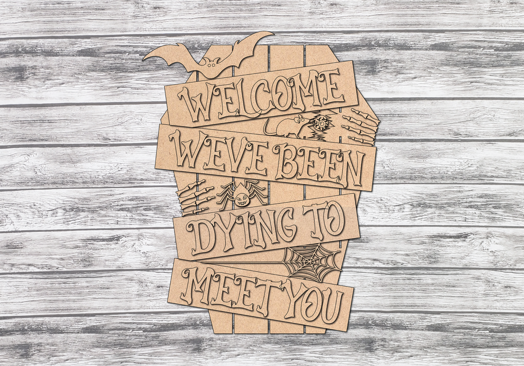 Halloween Welcome Coffin Door Hanger DIY Unfinished Kit