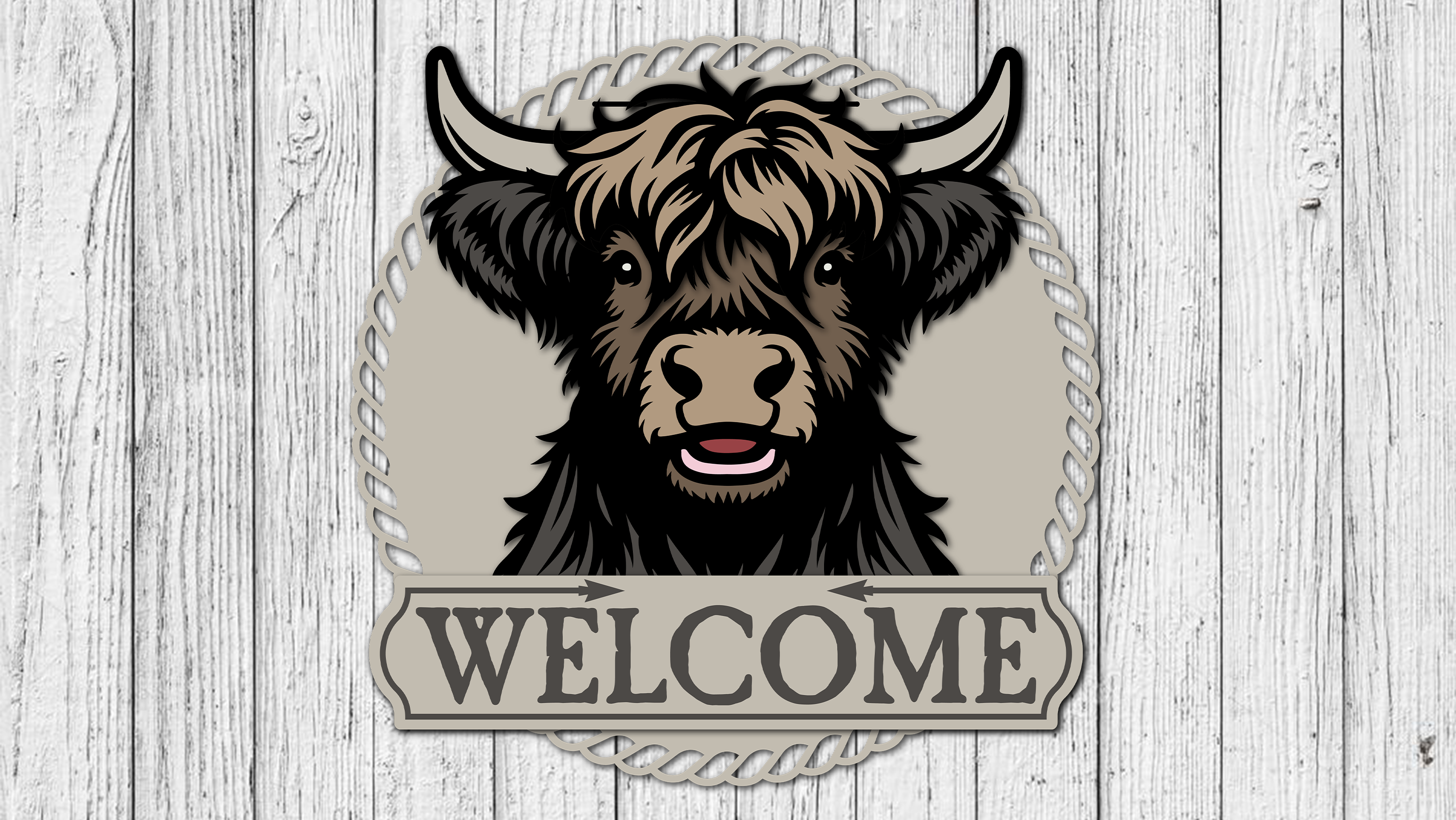 Welcome Highland Cow Happy Door Hanger - DIY Unfinished Kit - Lvl 3