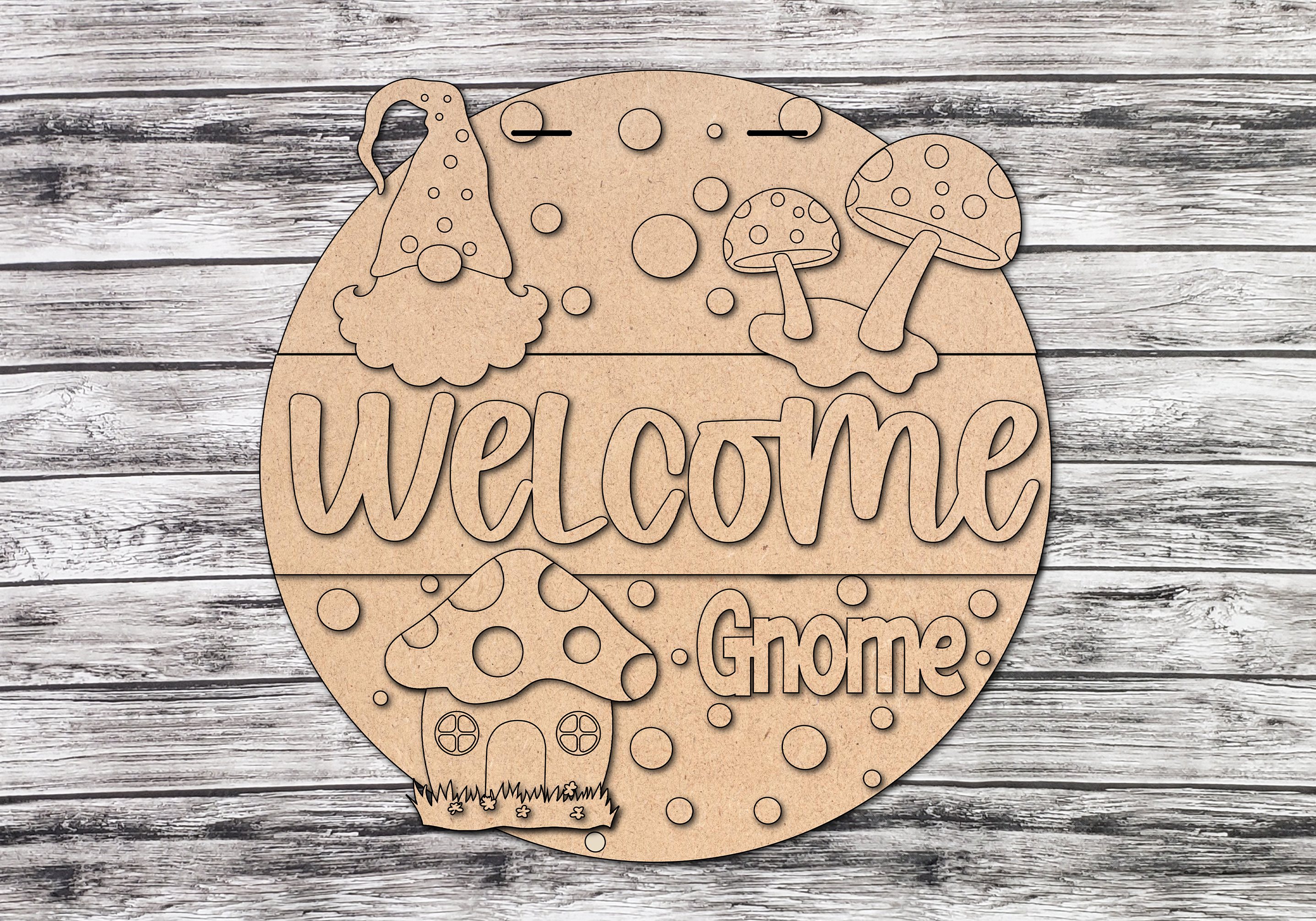 Welcome Gnome Mushroom Door Hanger DIY Unfinished Kit