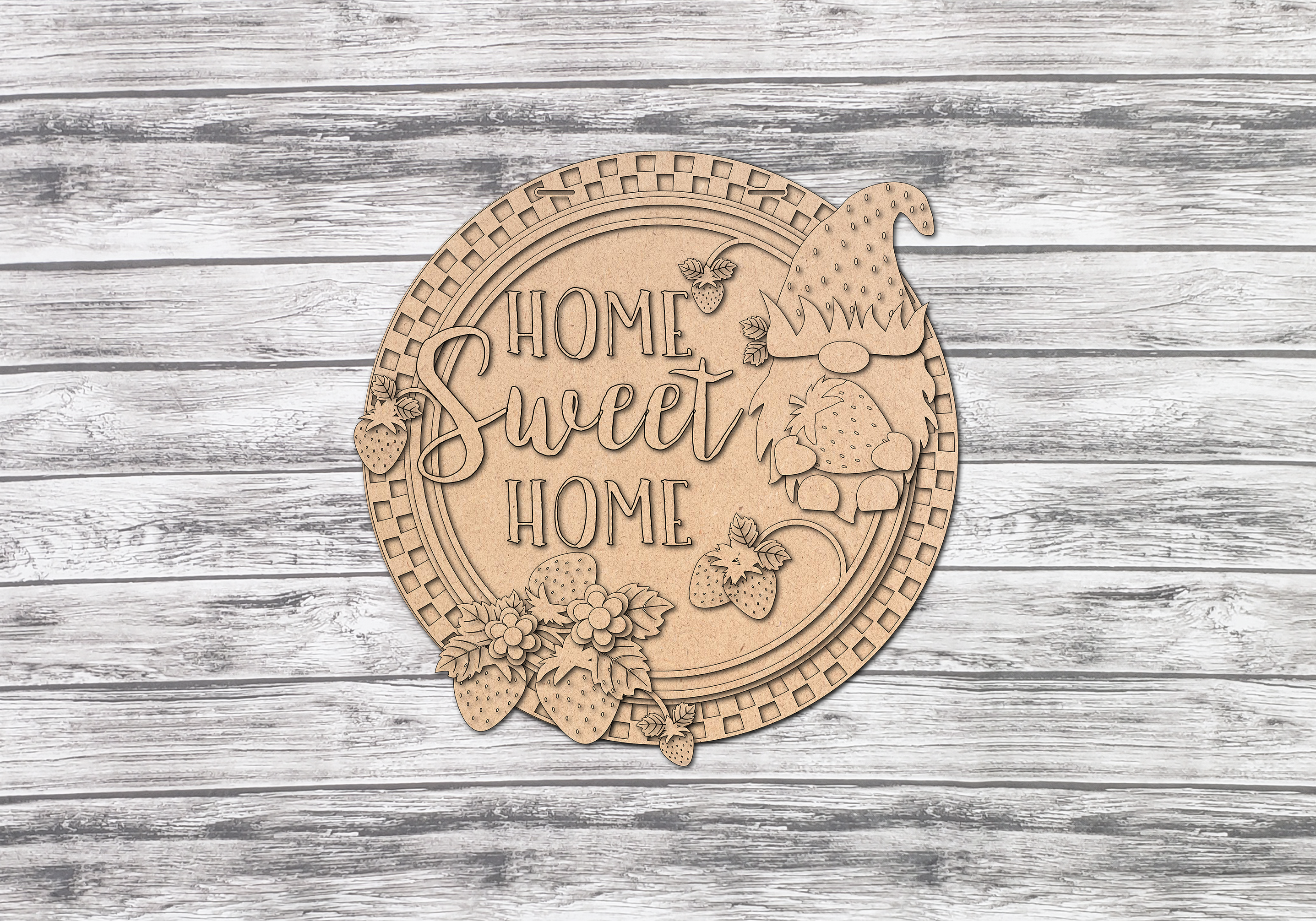 HOME SWEET HOME Strawberry Gnome Door Hanger DIY Unfinished Kit