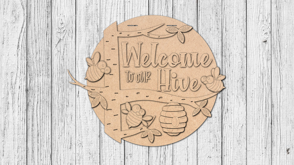 Welcome To Hive Bee Door Hanger - DIY Unfinished Kit - Lvl 3