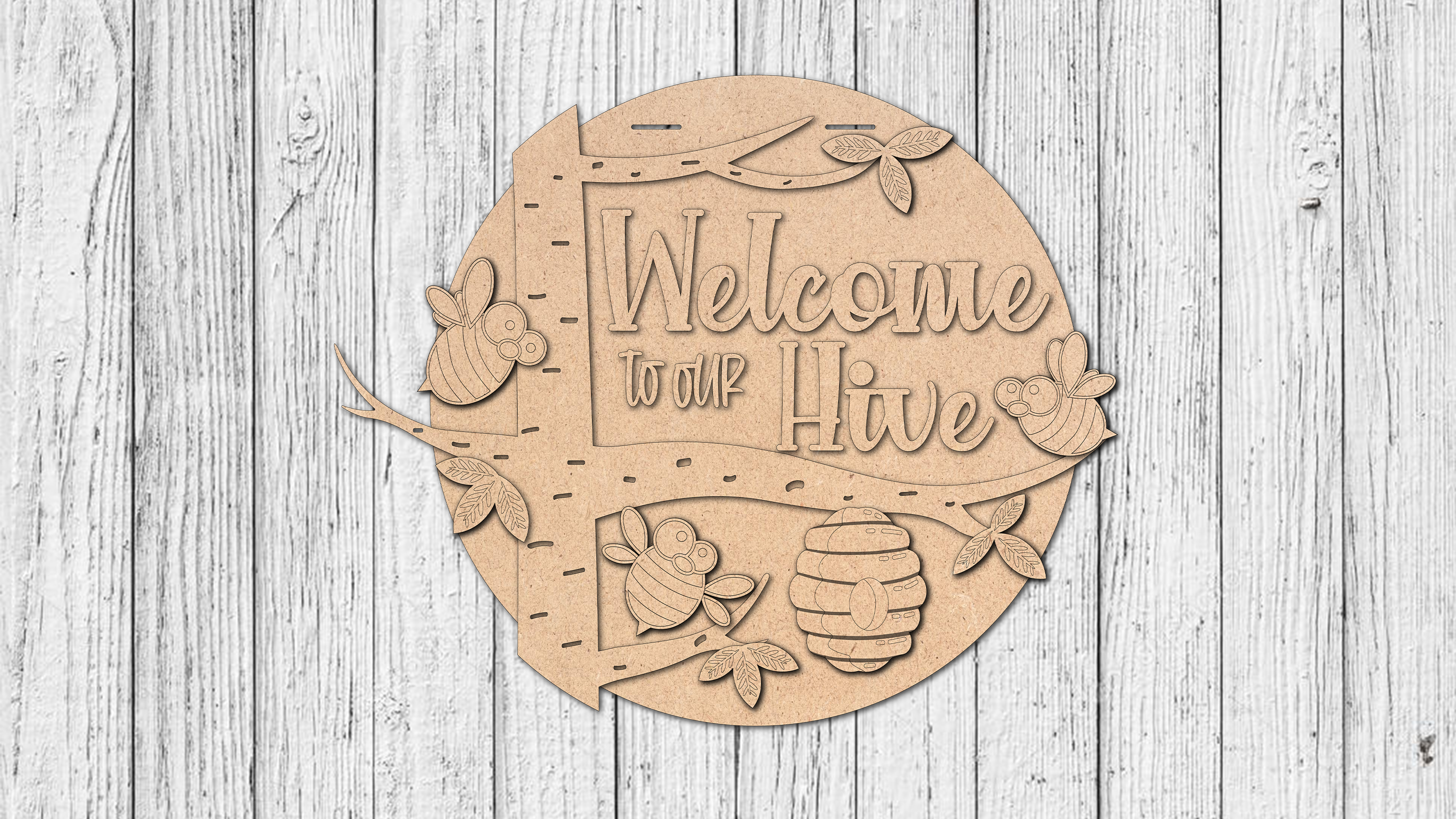 Welcome To Hive Bee Door Hanger - DIY Unfinished Kit - Lvl 3